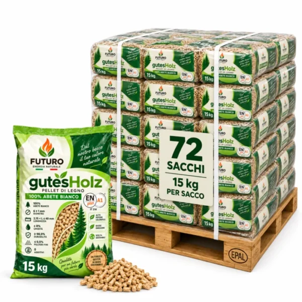 Palé de pellets de abeto plateado 100% Futuro gutesHolz (72 sacos de 15 kg - 1.080 kg)