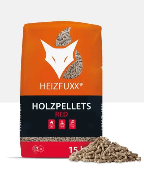 Palé de pellets de madera dura roja Heizfuxx con certificación ENplus A1 (65 sacos de 15 kg - 975 kg)